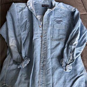 Denim Button-Up Shirt with Embroidered USA Coaching Logo